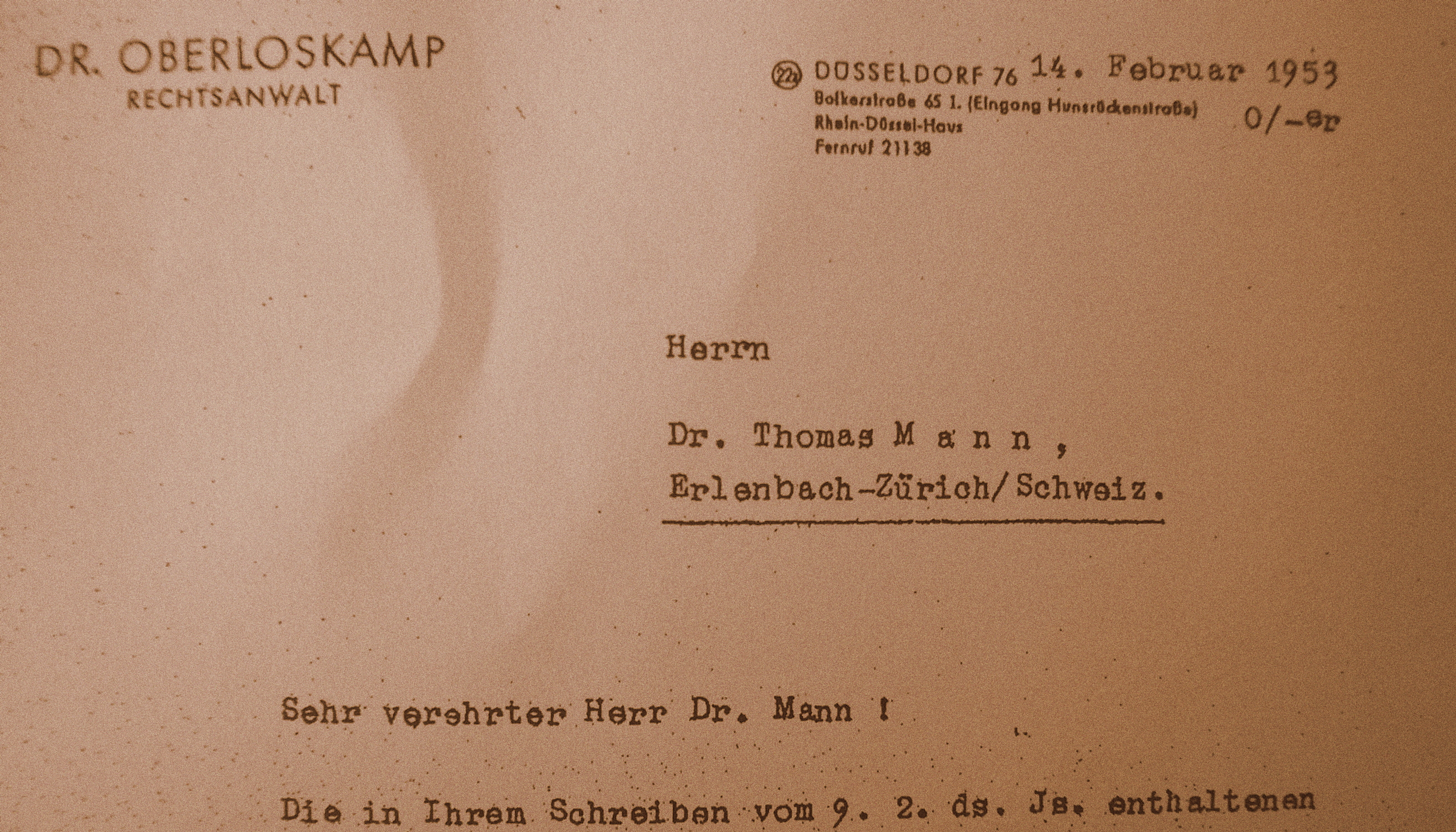 SCHREIBEN AN DR. THOMAS MANN